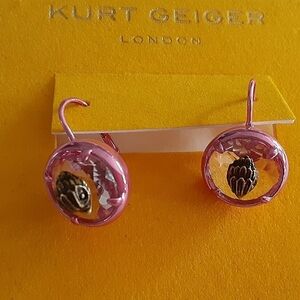 Kurt Geiger London Eagle's  Head Round Pink Crystal Earrings New